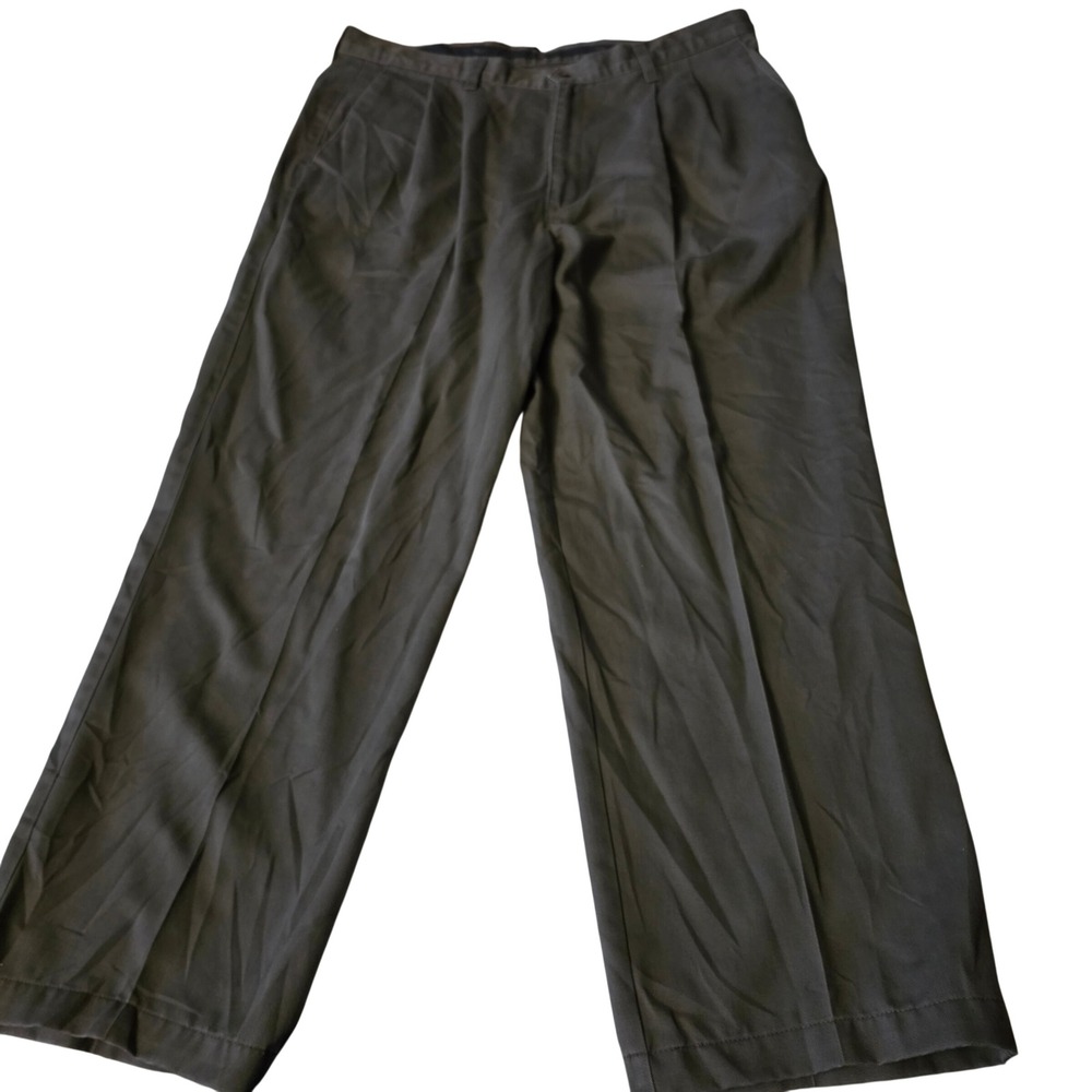 Dockers Mens Pleated Twill Classic Fit No Wrinkle Khakis Olive Green 38x34 USA